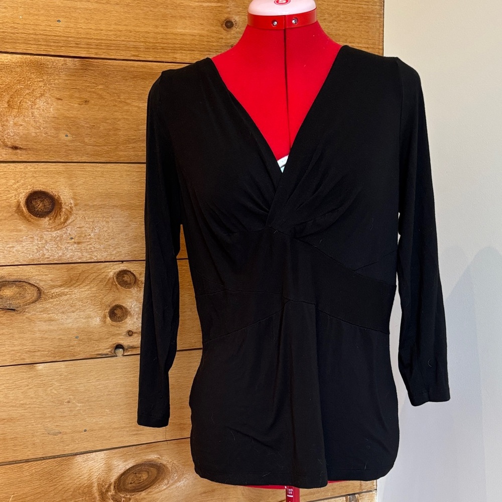 LOFT Black V-Neck Twist-Front Long Sleeve Top